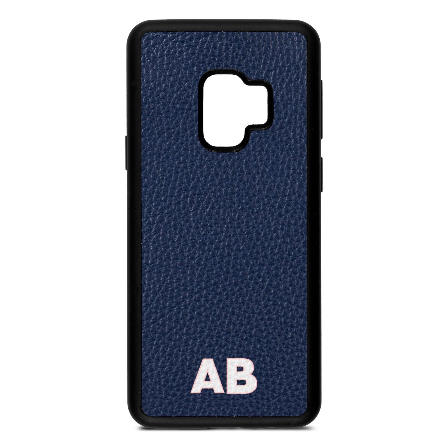 Sans Serif Initials Navy Blue Pebble Leather Samsung S9 Case