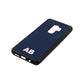 Sans Serif Initials Navy Blue Pebble Leather Samsung S9 Plus Case Side Angle