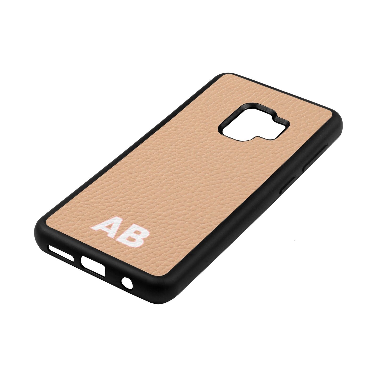 Sans Serif Initials Nude Pebble Leather Samsung S9 Case Side Angle