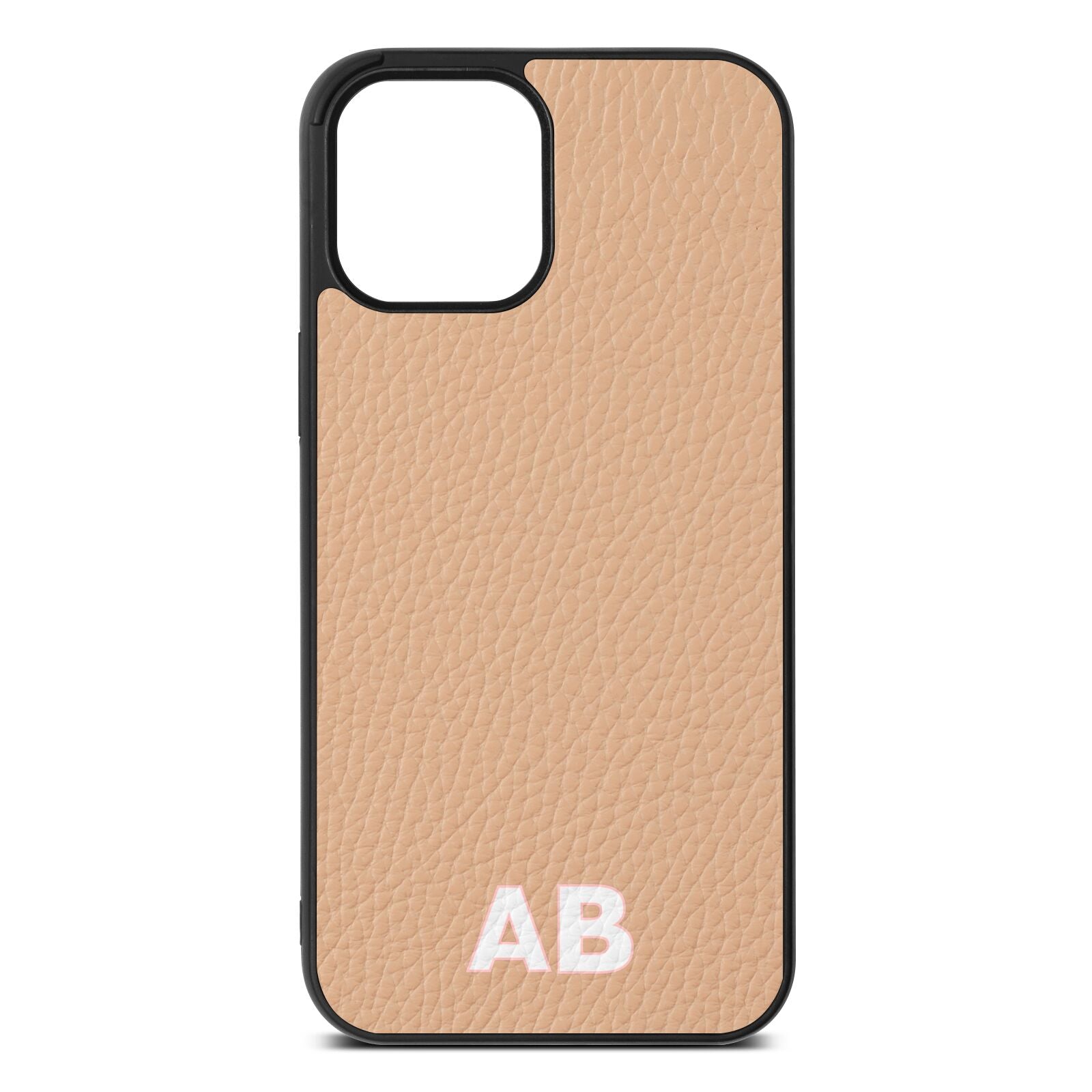 Sans Serif Initials Nude Pebble Leather iPhone 12 Pro Max Case
