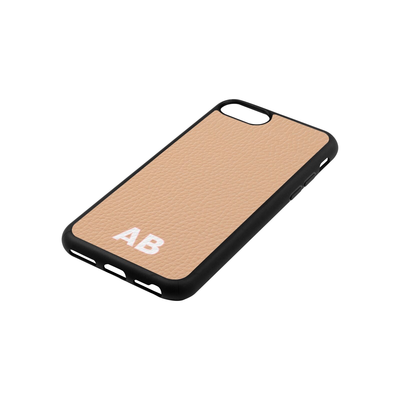Sans Serif Initials Nude Pebble Leather iPhone 8 Case Side Angle