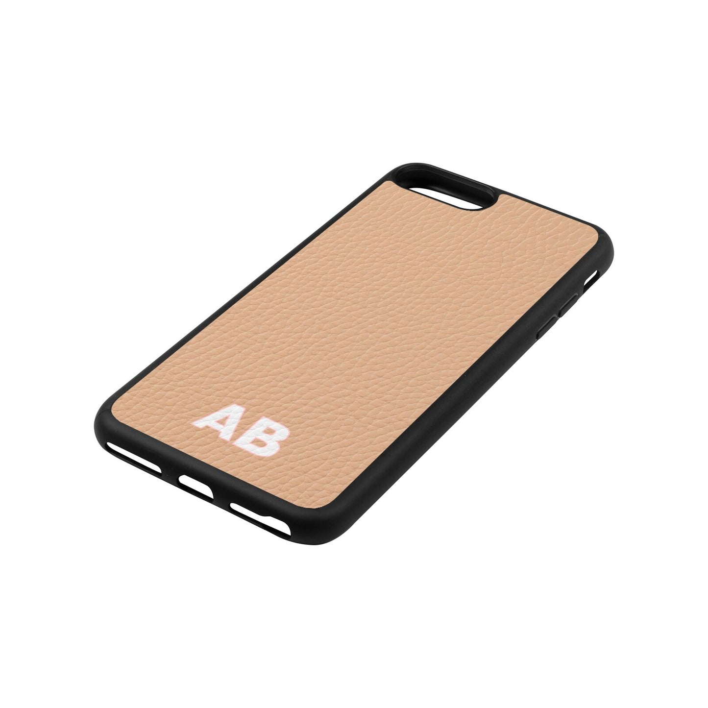Sans Serif Initials Nude Pebble Leather iPhone 8 Plus Case Side Angle