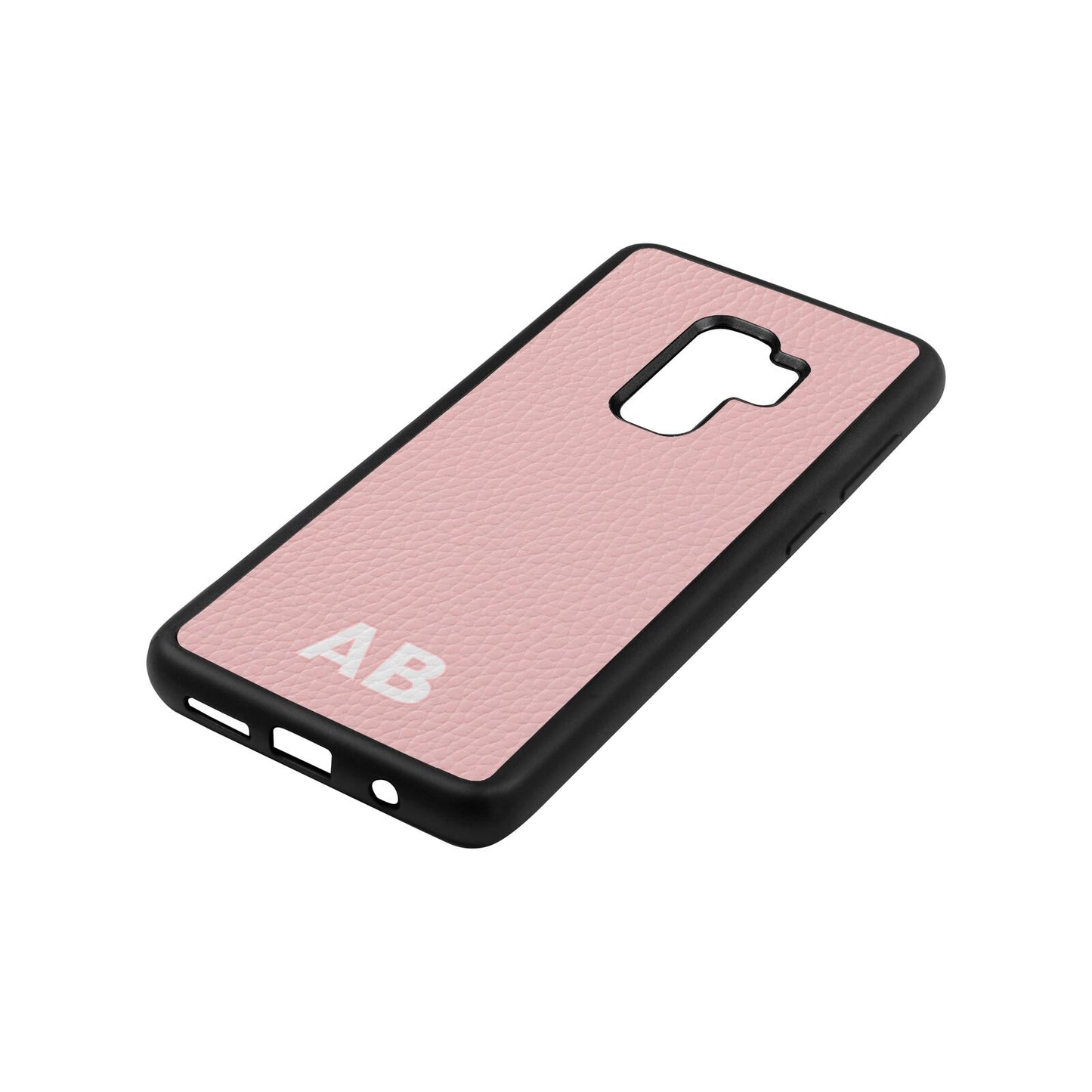Sans Serif Initials Pink Pebble Leather Samsung S9 Plus Case Side Angle
