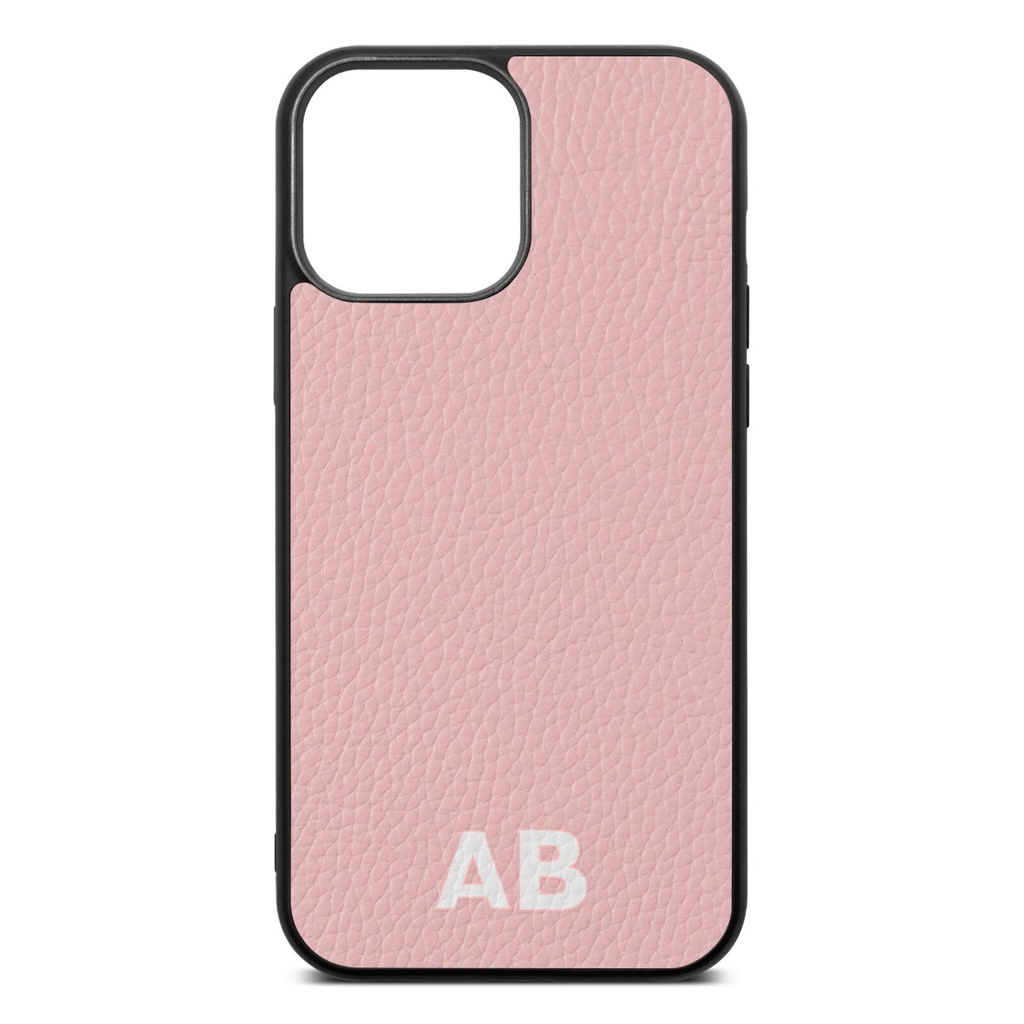 Sans Serif Initials Pink Pebble Leather iPhone 13 Pro Max Case