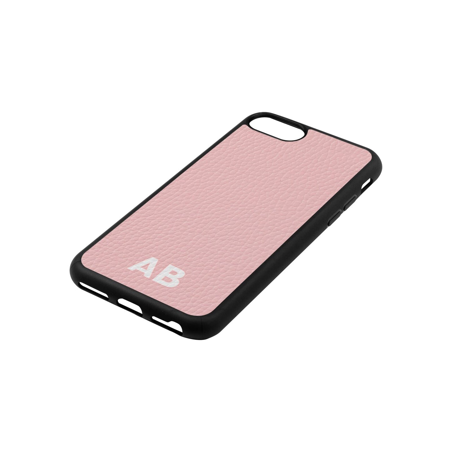 Sans Serif Initials Pink Pebble Leather iPhone 8 Case Side Angle
