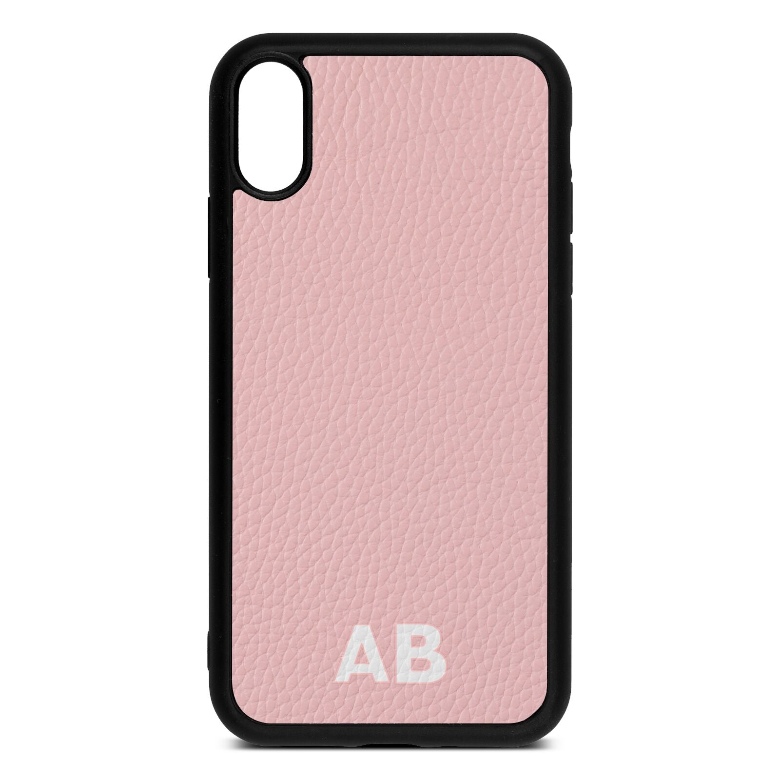 Sans Serif Initials Pink Pebble Leather iPhone Xr Case