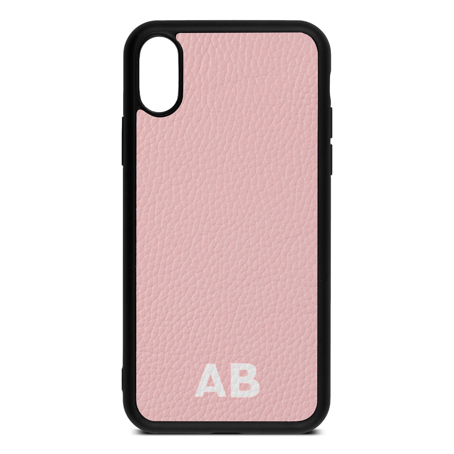 Sans Serif Initials Pink Pebble Leather iPhone Xs Case