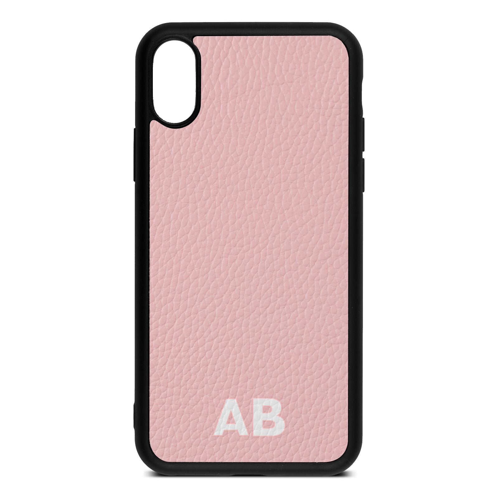 Sans Serif Initials Pink Pebble Leather iPhone Xs Case