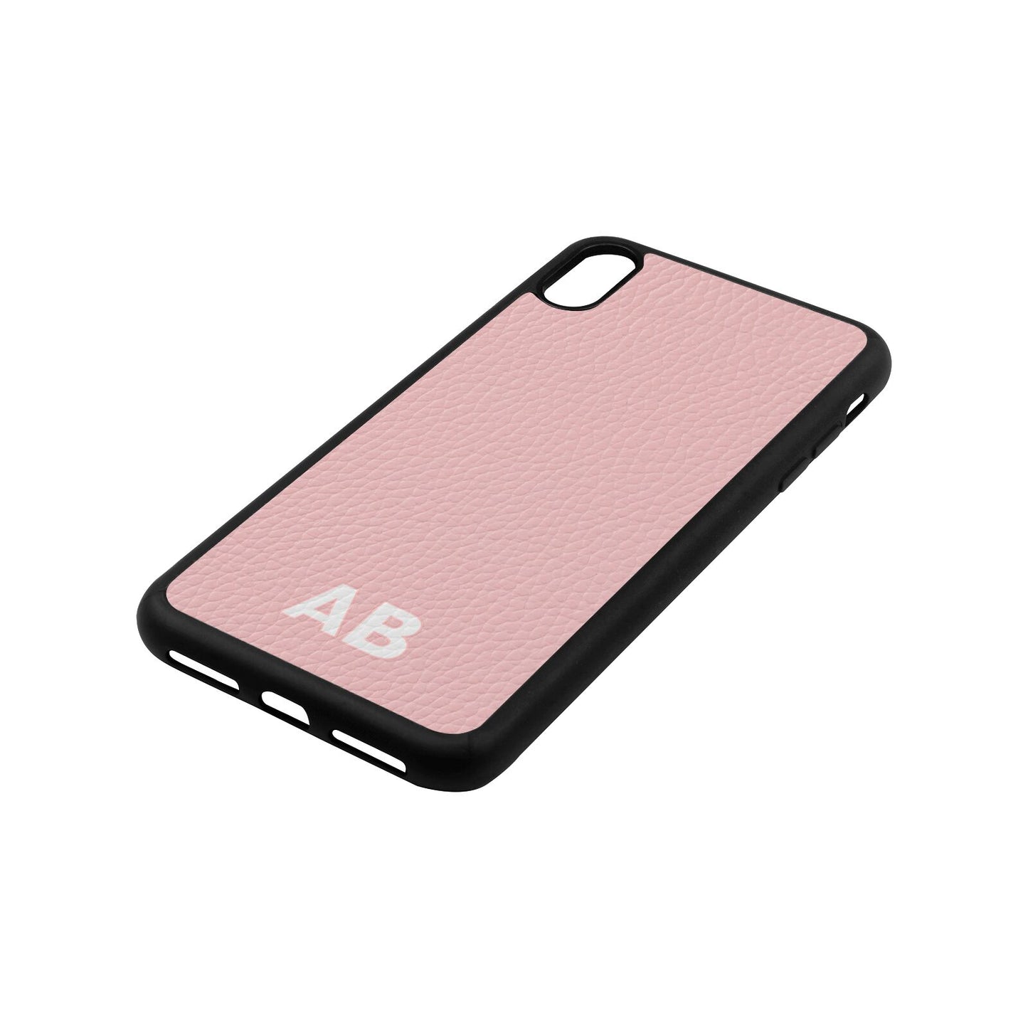 Sans Serif Initials Pink Pebble Leather iPhone Xs Max Case Side Angle