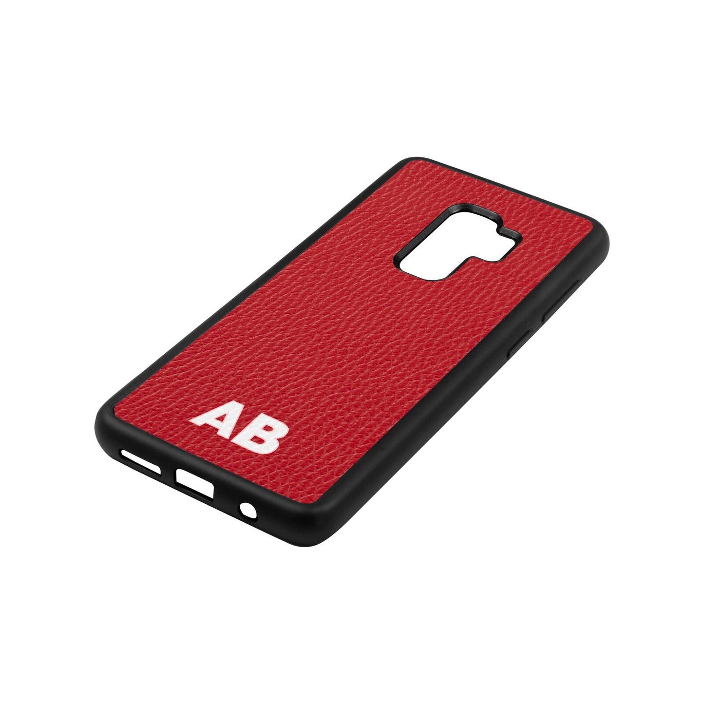 Sans Serif Initials Red Pebble Leather Samsung S9 Plus Case Side Angle