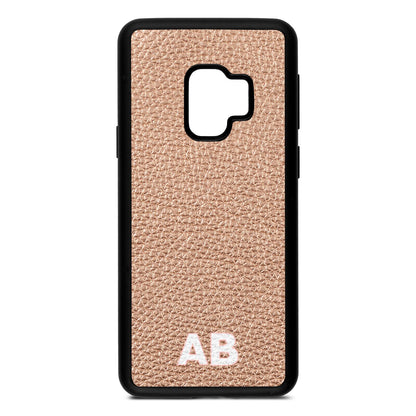 Sans Serif Initials Rose Gold Pebble Leather Samsung S9 Case