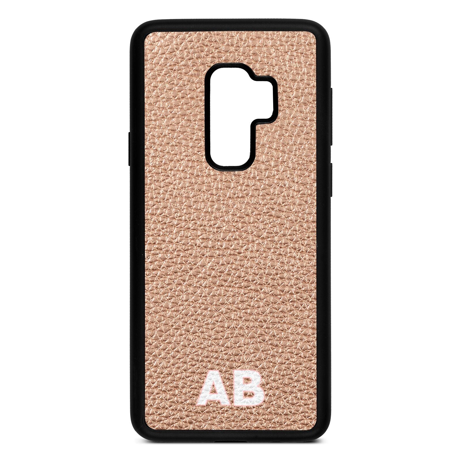 Sans Serif Initials Rose Gold Pebble Leather Samsung S9 Plus Case