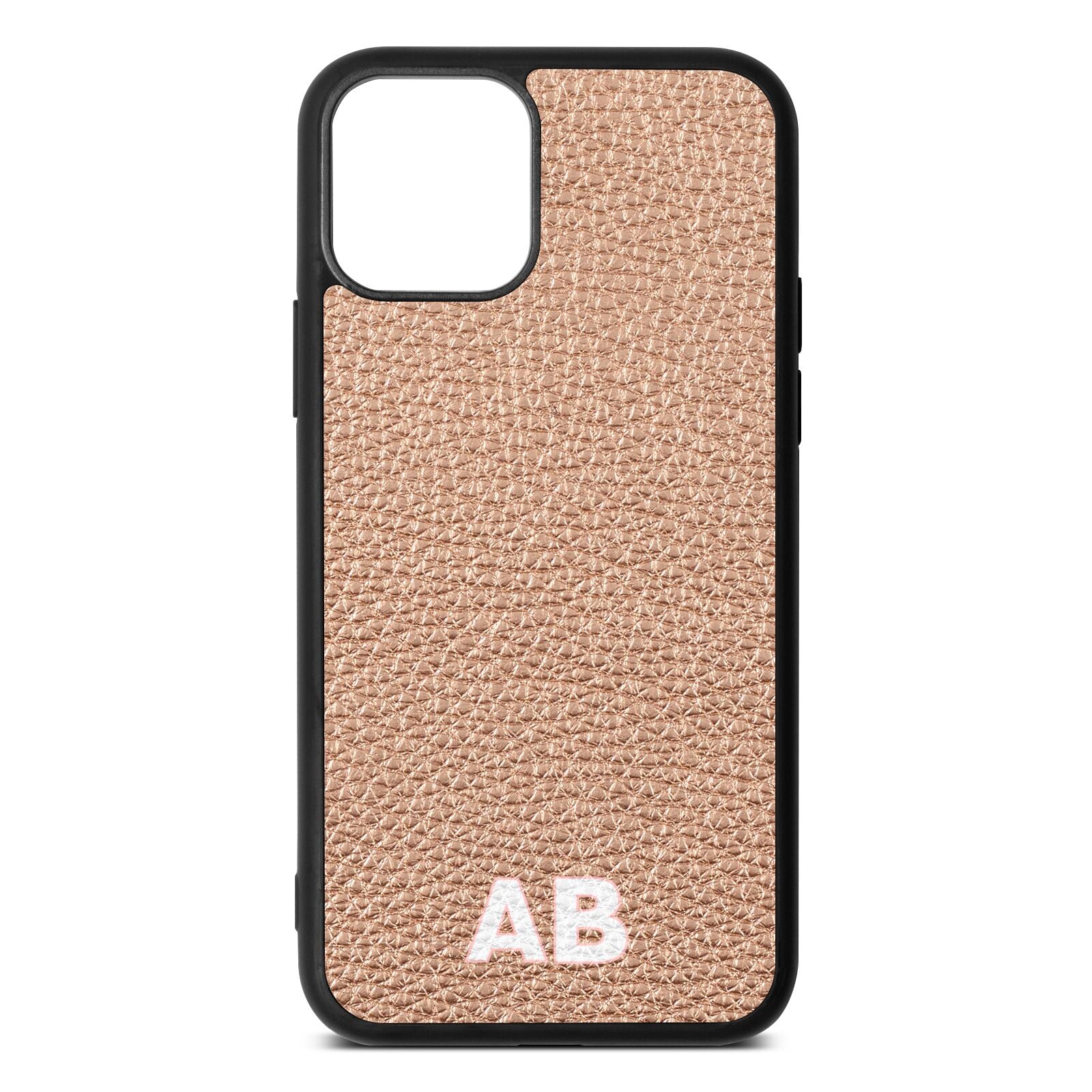 Sans Serif Initials Rose Gold Pebble Leather iPhone 11 Pro Case