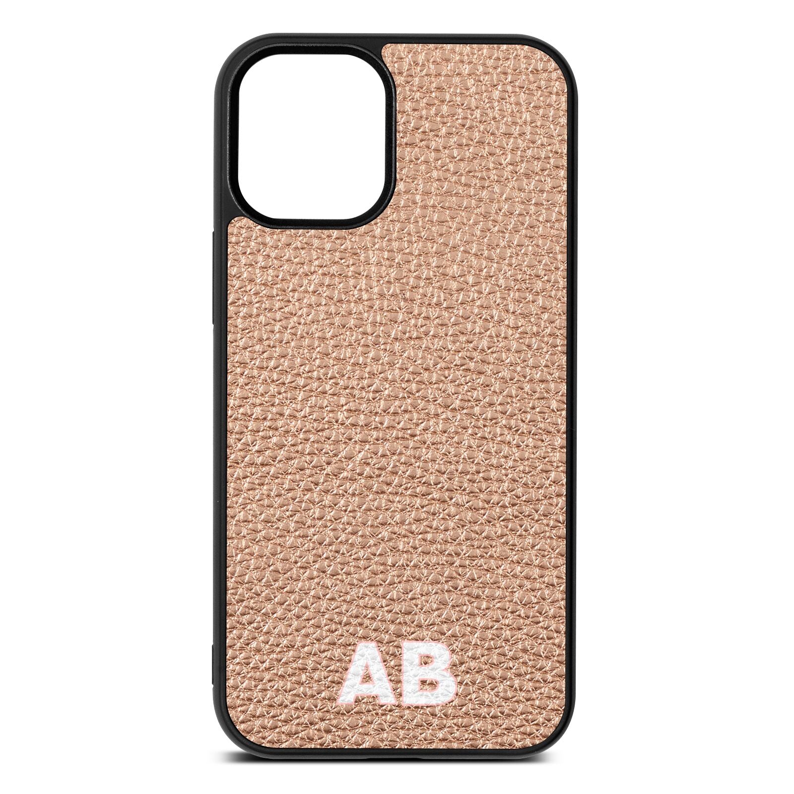 Sans Serif Initials Rose Gold Pebble Leather iPhone 12 Mini Case