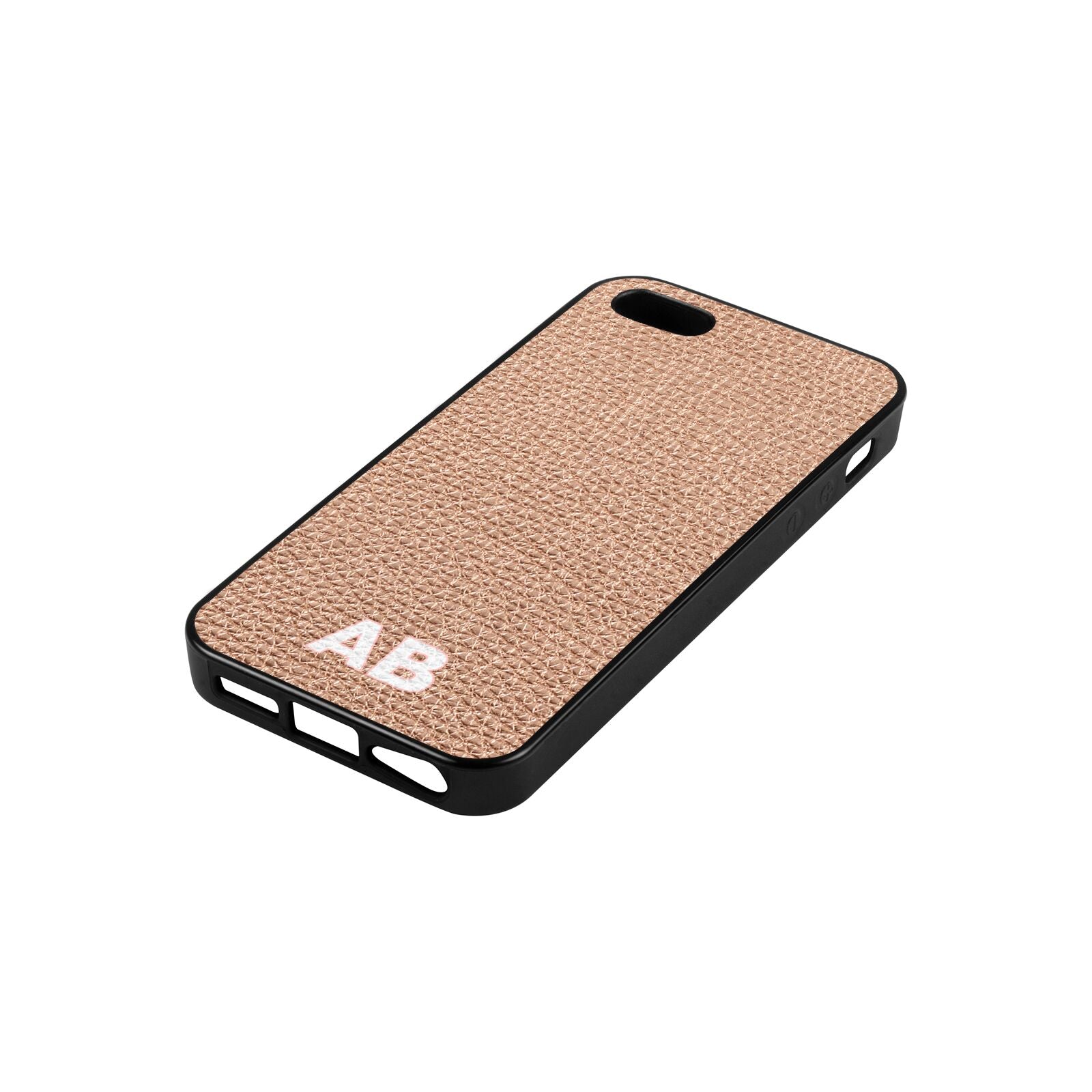 Sans Serif Initials Rose Gold Pebble Leather iPhone 5 Case Side Angle
