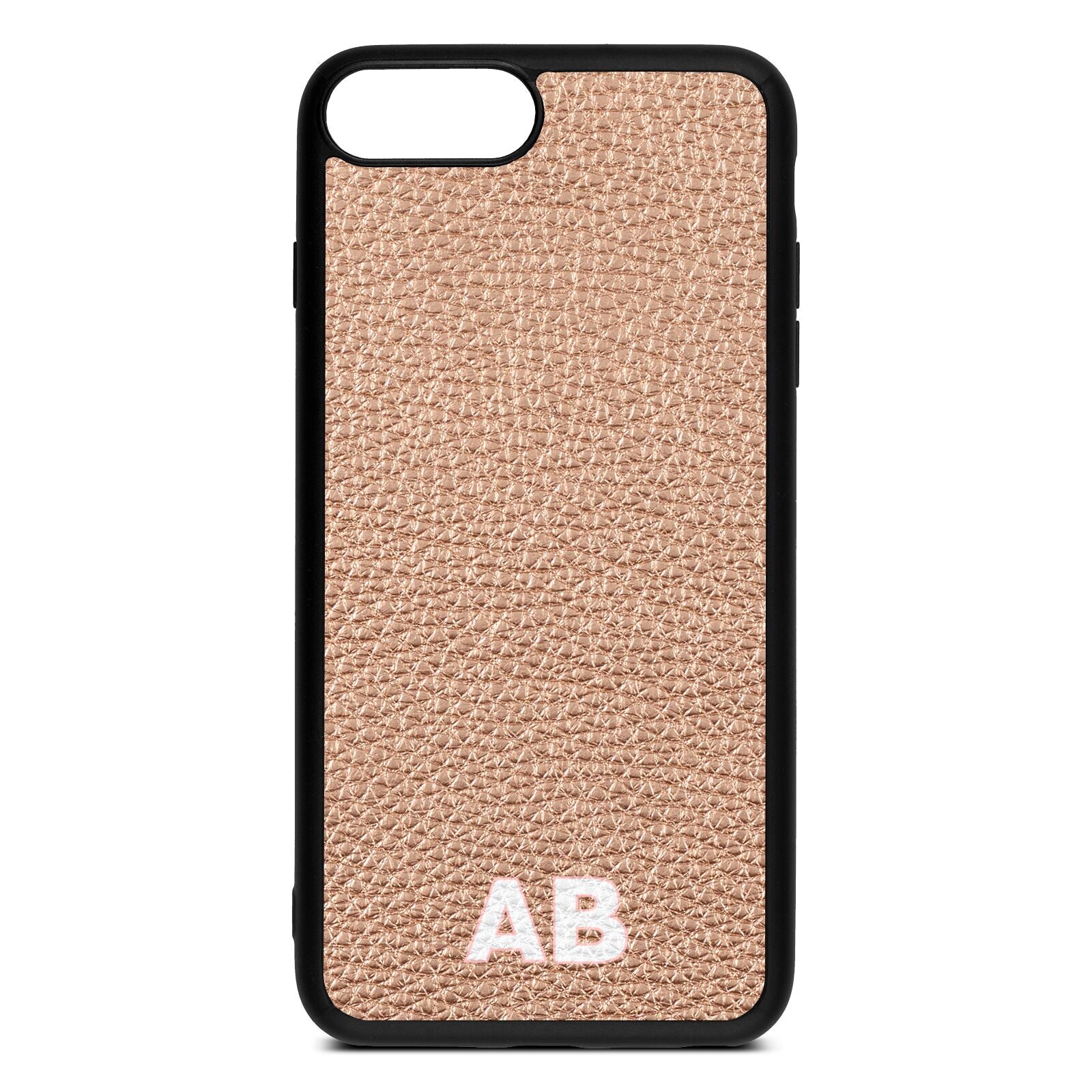 Sans Serif Initials Rose Gold Pebble Leather iPhone 8 Plus Case