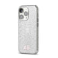 Sans Serif Initials iPhone 14 Pro Glitter Tough Case Silver Angled Image