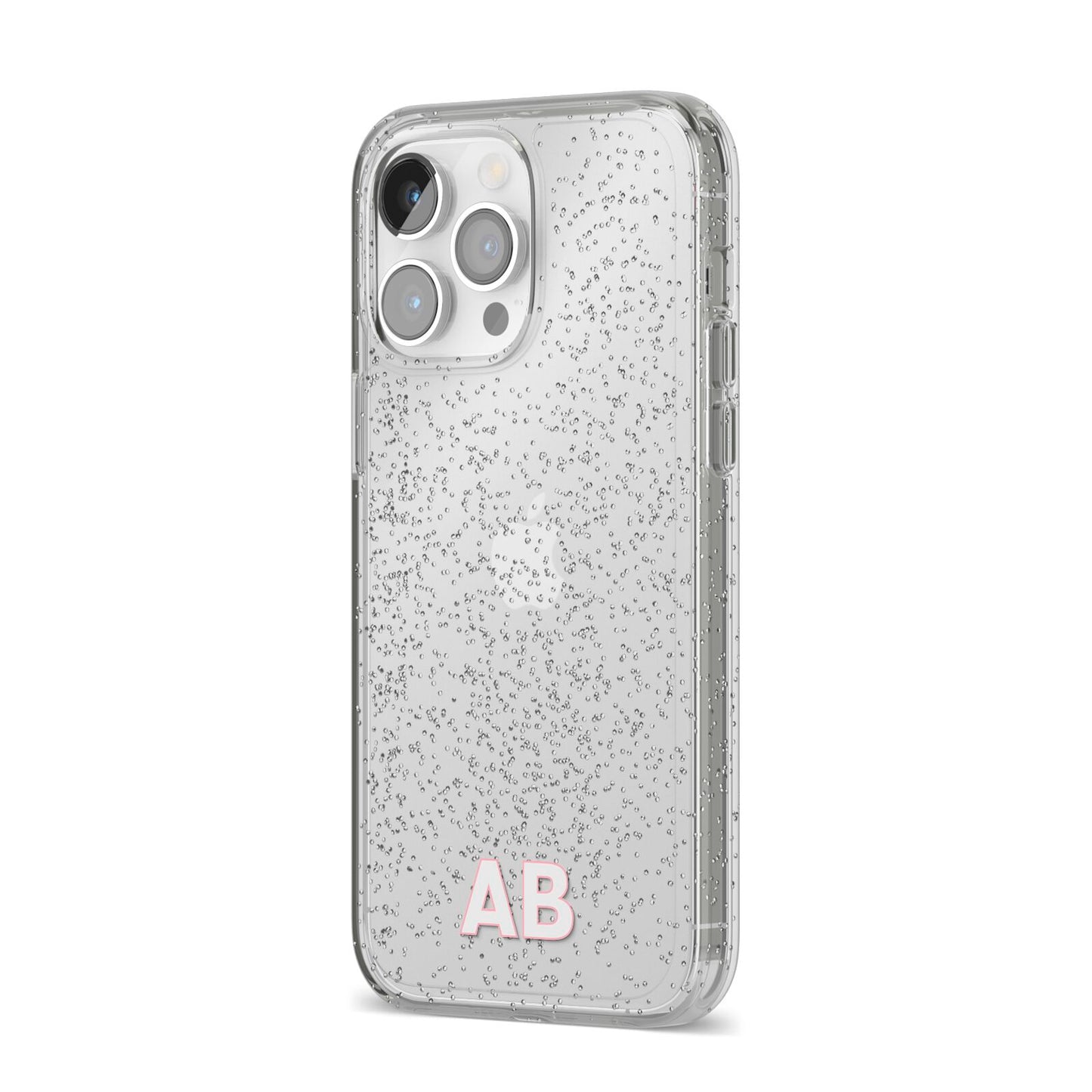 Sans Serif Initials iPhone 14 Pro Max Glitter Tough Case Silver Angled Image