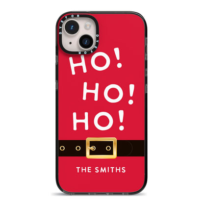 Santa Belt Personalised iPhone 14 Plus Black Impact Case on Silver phone