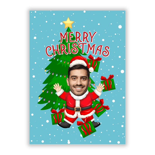Santa Face Cutout Personalised A5 Flat Greetings Card