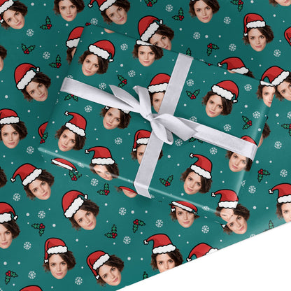 Santa Hat Photo Face Personalised Custom Wrapping Paper