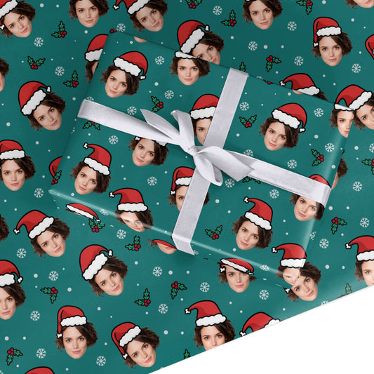 Santa Hat Photo Face Personalised Custom Wrapping Paper