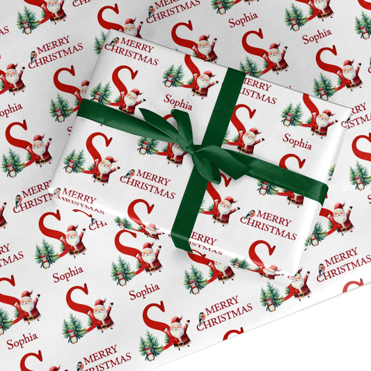 Santa Personalised Christmas Name Initial Custom Wrapping Paper