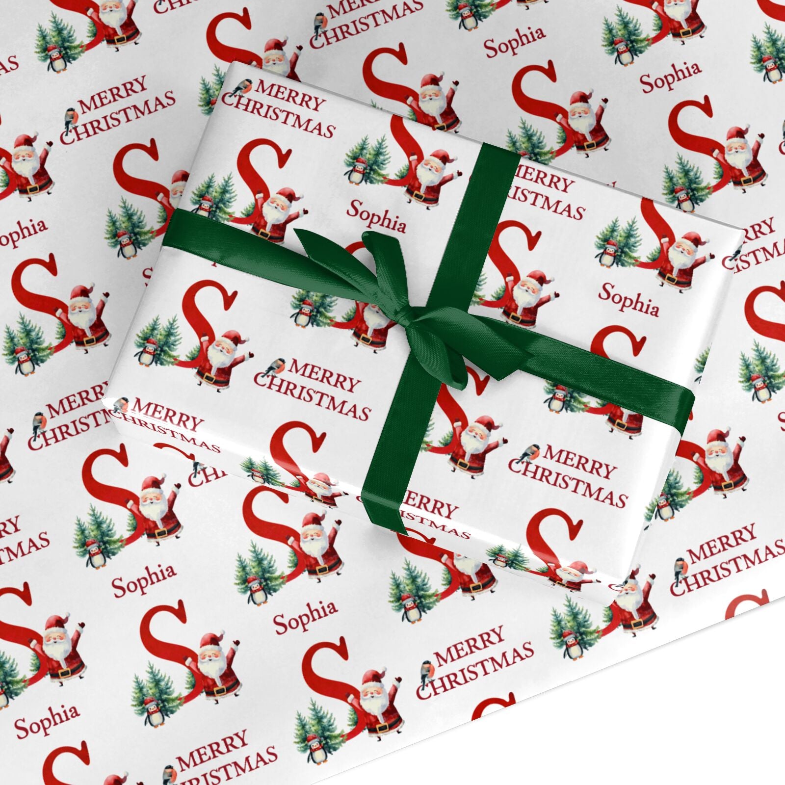 Santa Personalised Christmas Name Initial Custom Wrapping Paper