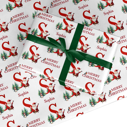 Santa Personalised Christmas Name Initial Custom Wrapping Paper