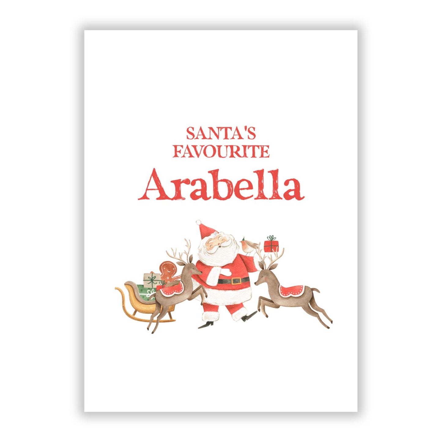 Santas Favourite Personalised Name A5 Flat Greetings Card