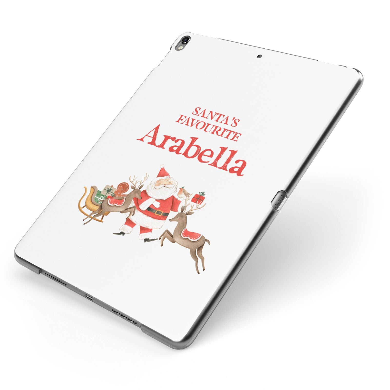 Santas Favourite Personalised Name Apple iPad Case on Grey iPad Side View