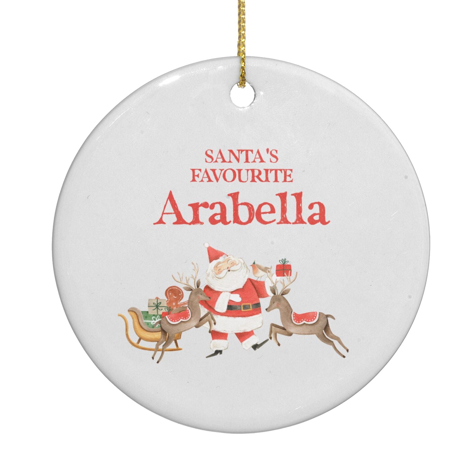 Santas Favourite Personalised Name Circle Decoration Back Image