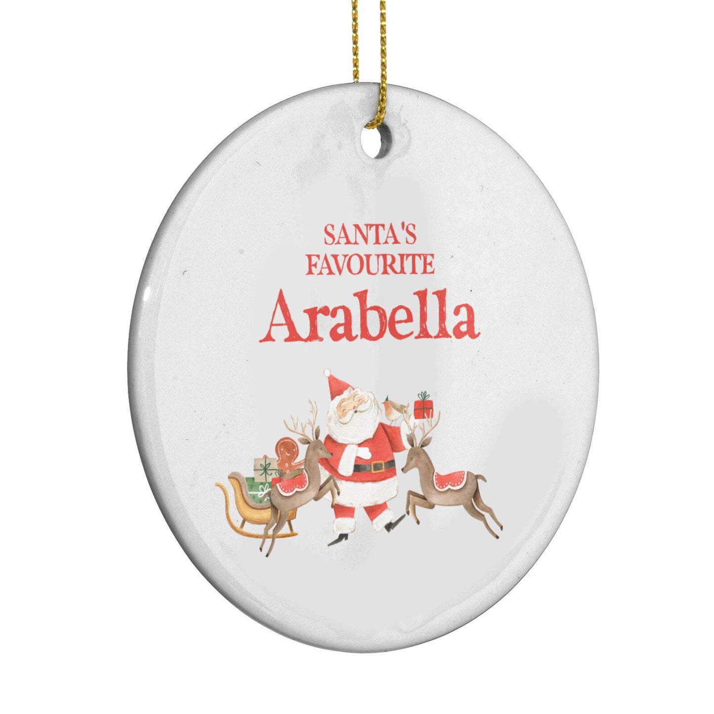 Santas Favourite Personalised Name Circle Decoration Side Angle