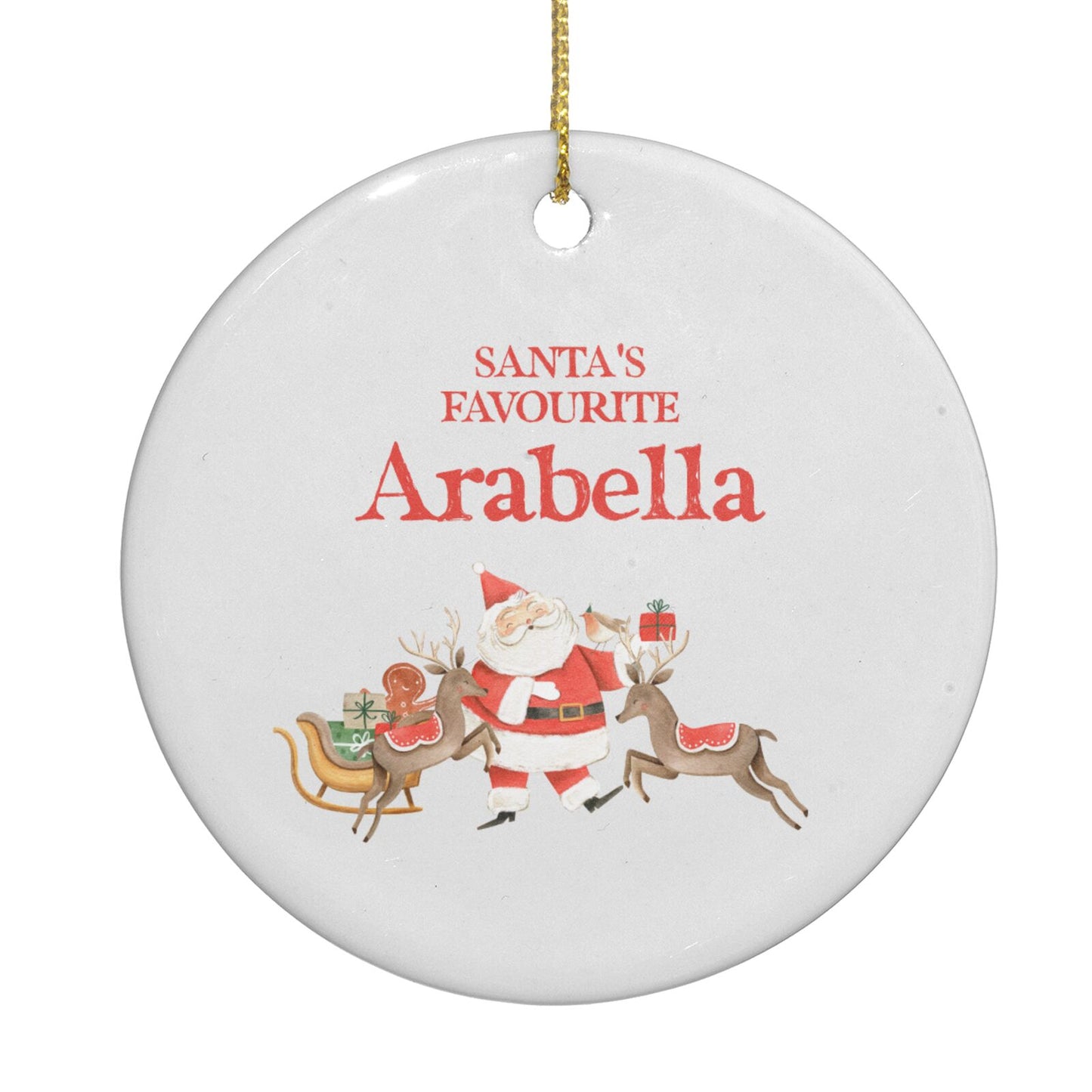 Santas Favourite Personalised Name Circle Decoration