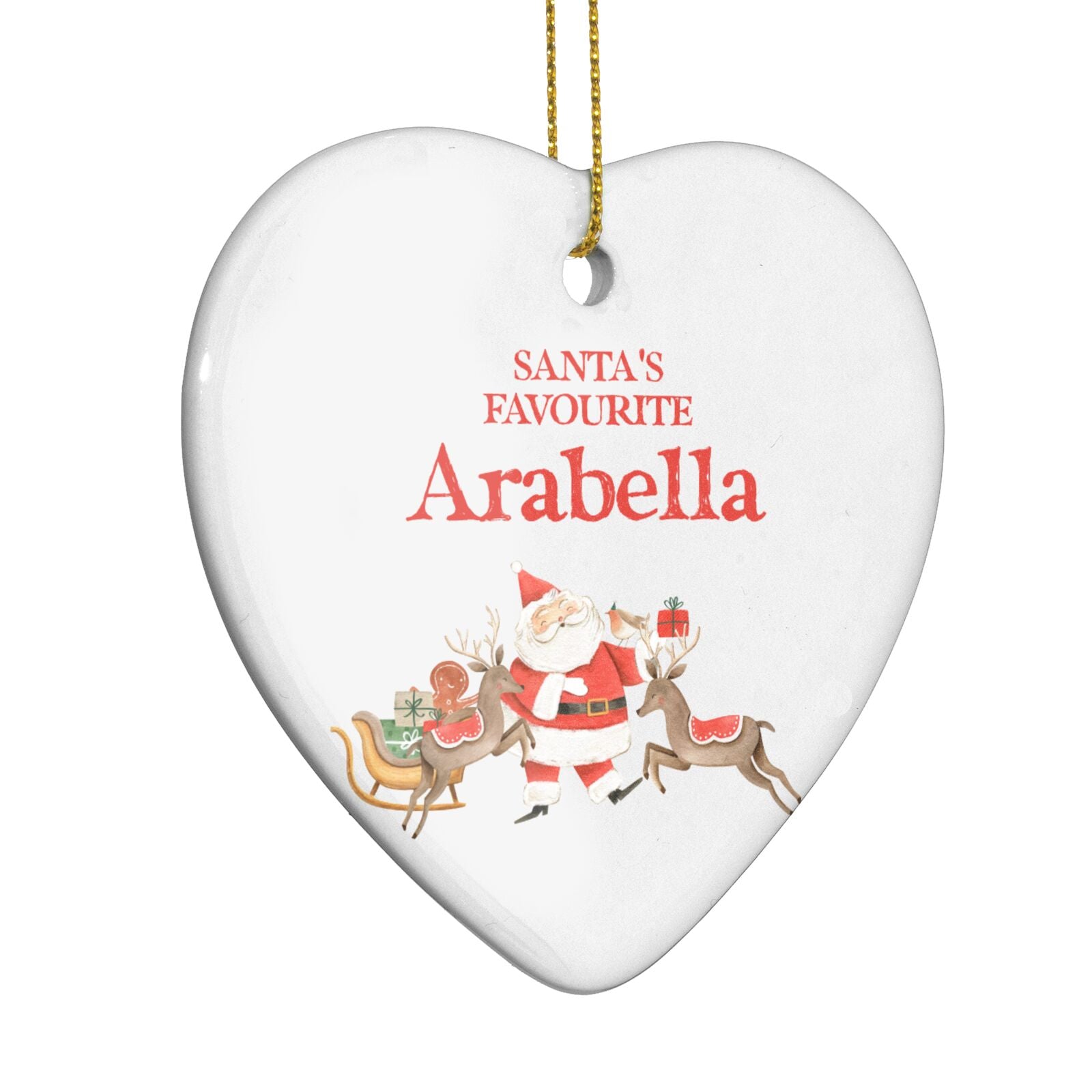 Santas Favourite Personalised Name Heart Decoration Side Angle