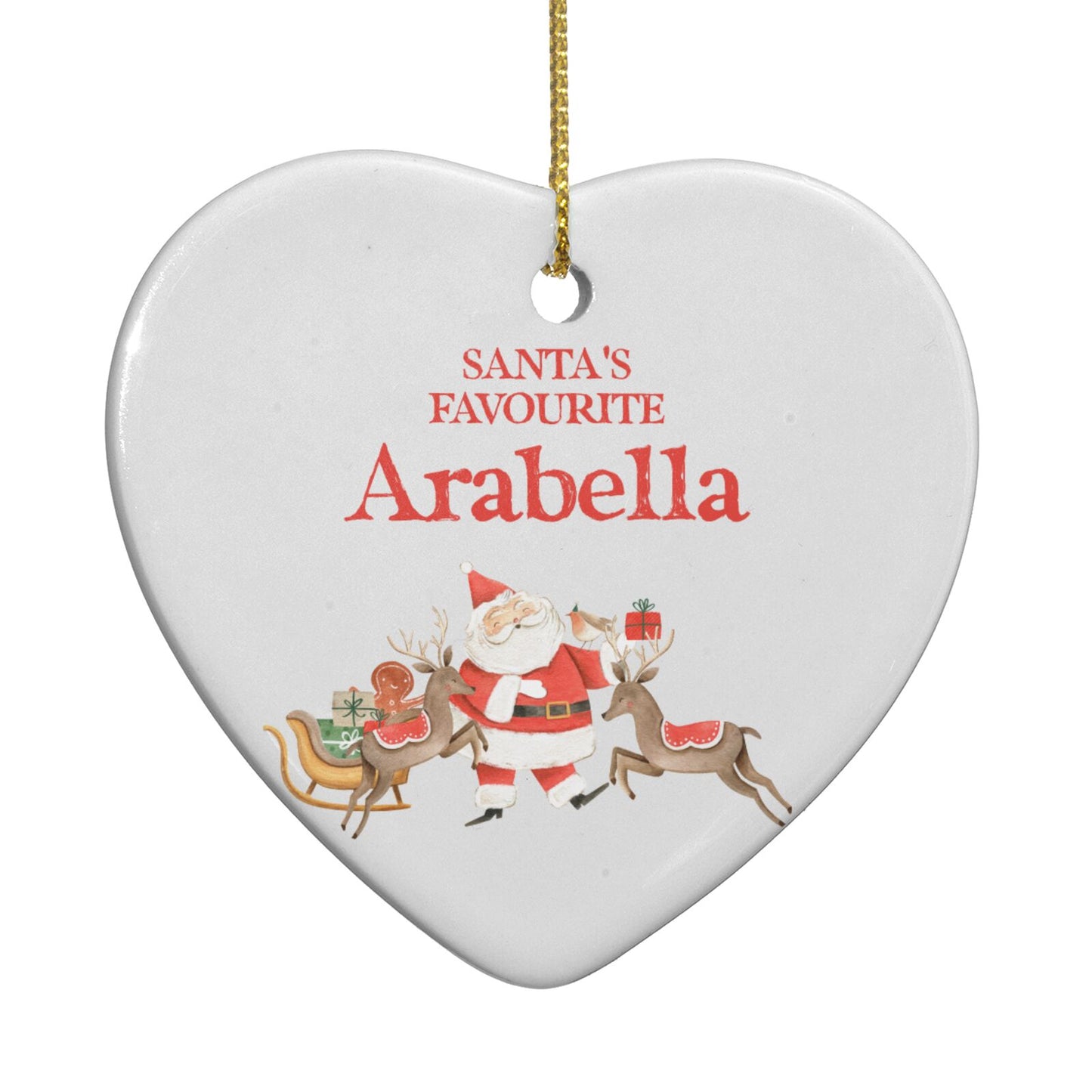 Santas Favourite Personalised Name Heart Decoration