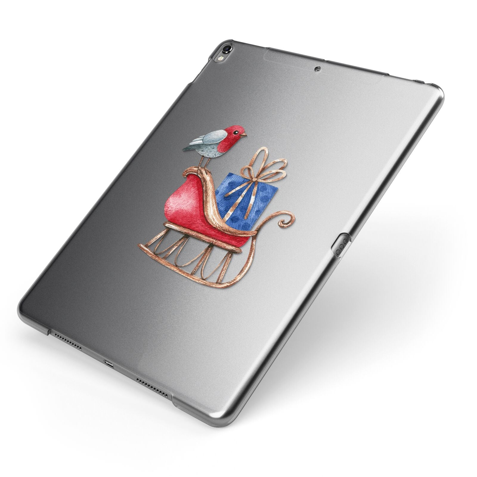 Santas Sleigh Apple iPad Case on Grey iPad Side View