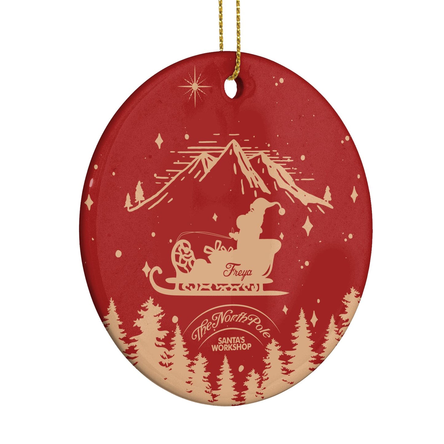 Santas Workshop Personalised Circle Decoration Side Angle