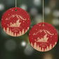 Santas Workshop Personalised Round Decoration on Christmas Background