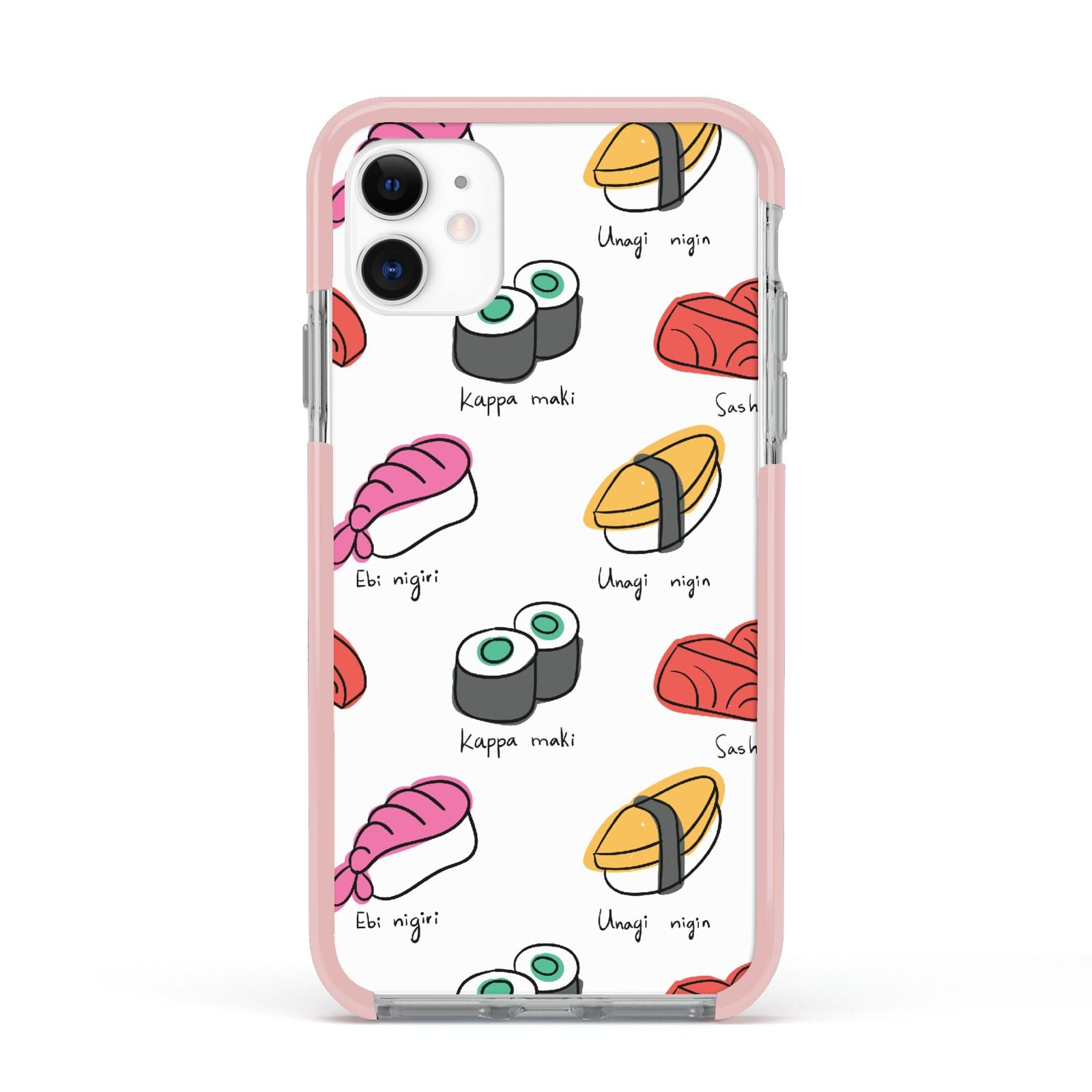 Sashimi Kappa Maki Sushi Apple iPhone 11 in White with Pink Impact Case