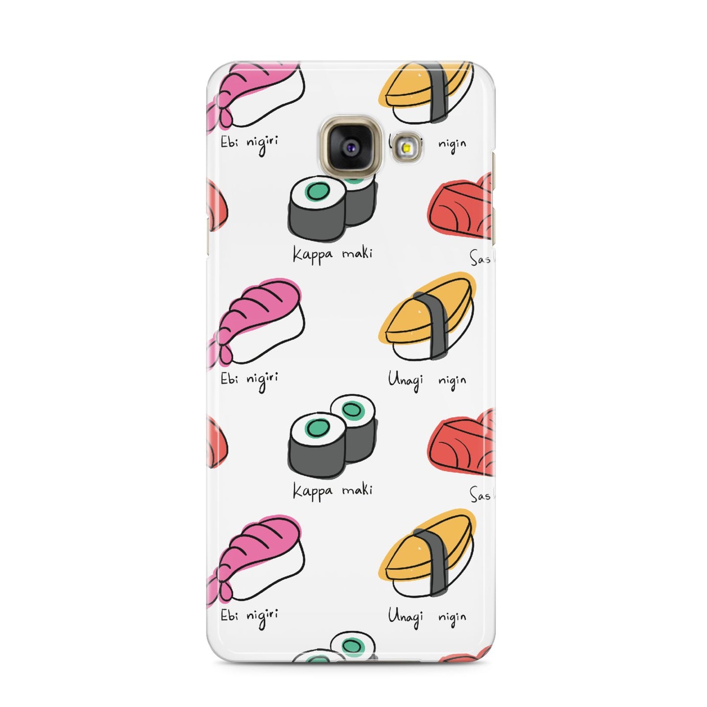 Sashimi Kappa Maki Sushi Samsung Galaxy A3 2016 Case on gold phone
