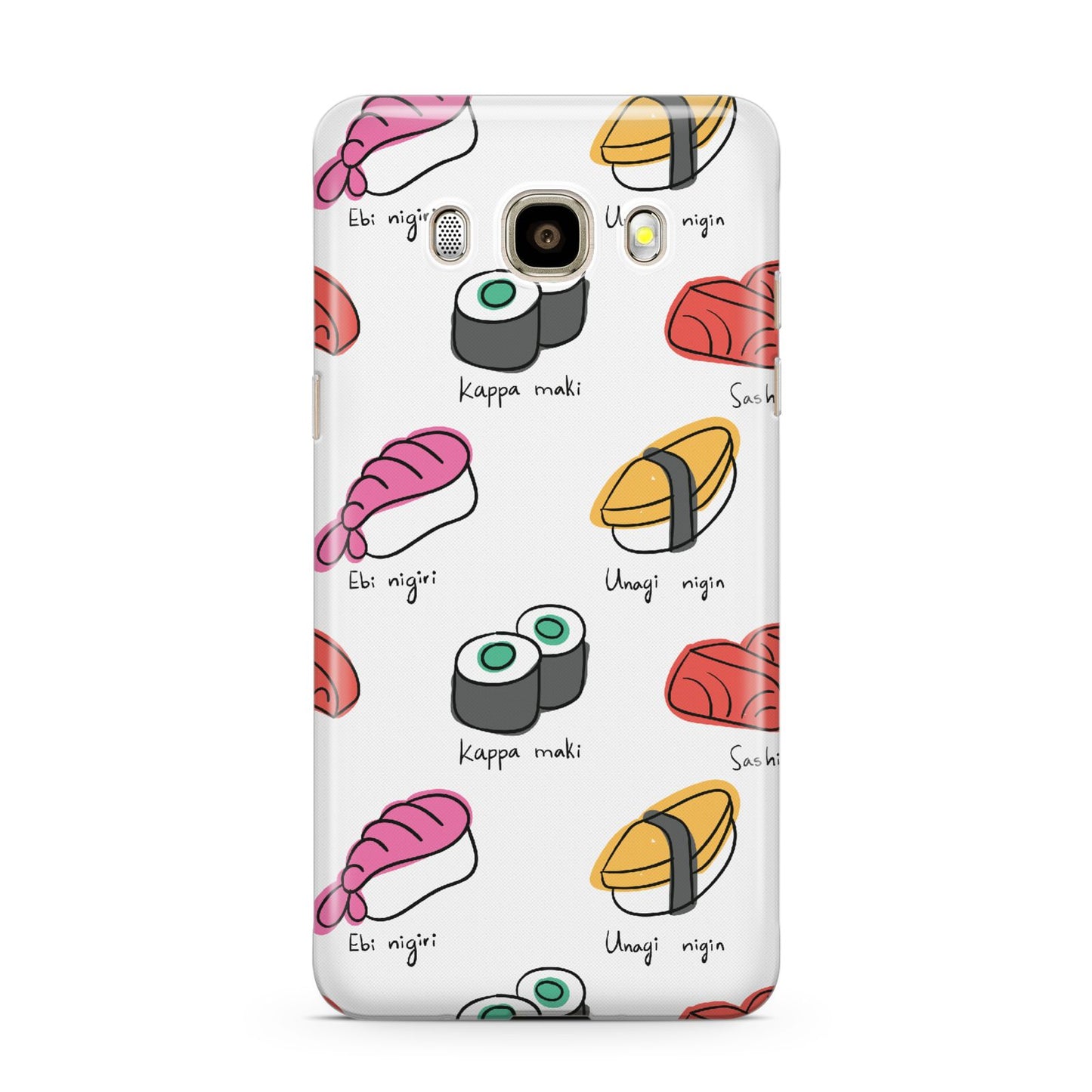 Sashimi Kappa Maki Sushi Samsung Galaxy J7 2016 Case on gold phone