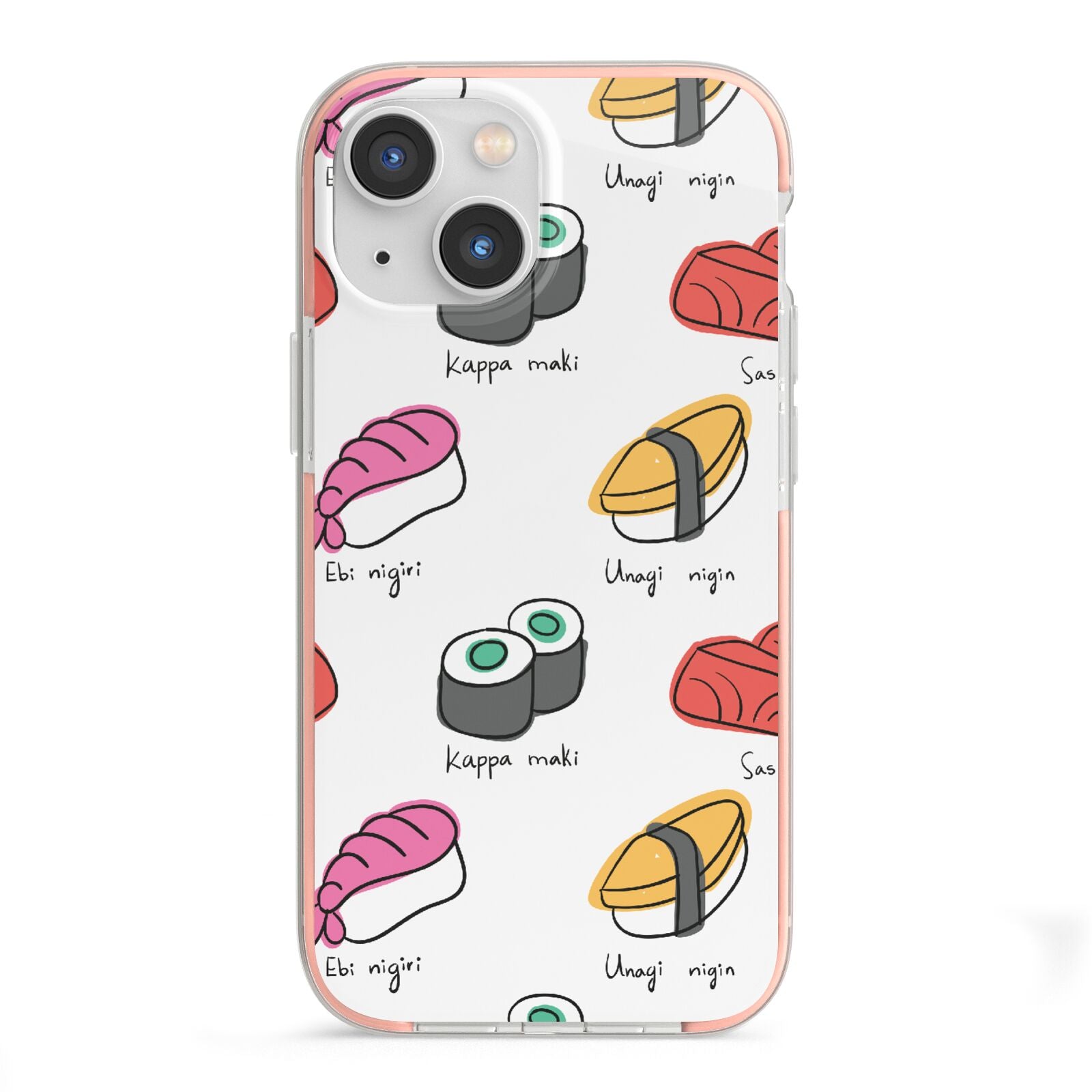 Sashimi Kappa Maki Sushi iPhone 13 Mini TPU Impact Case with Pink Edges
