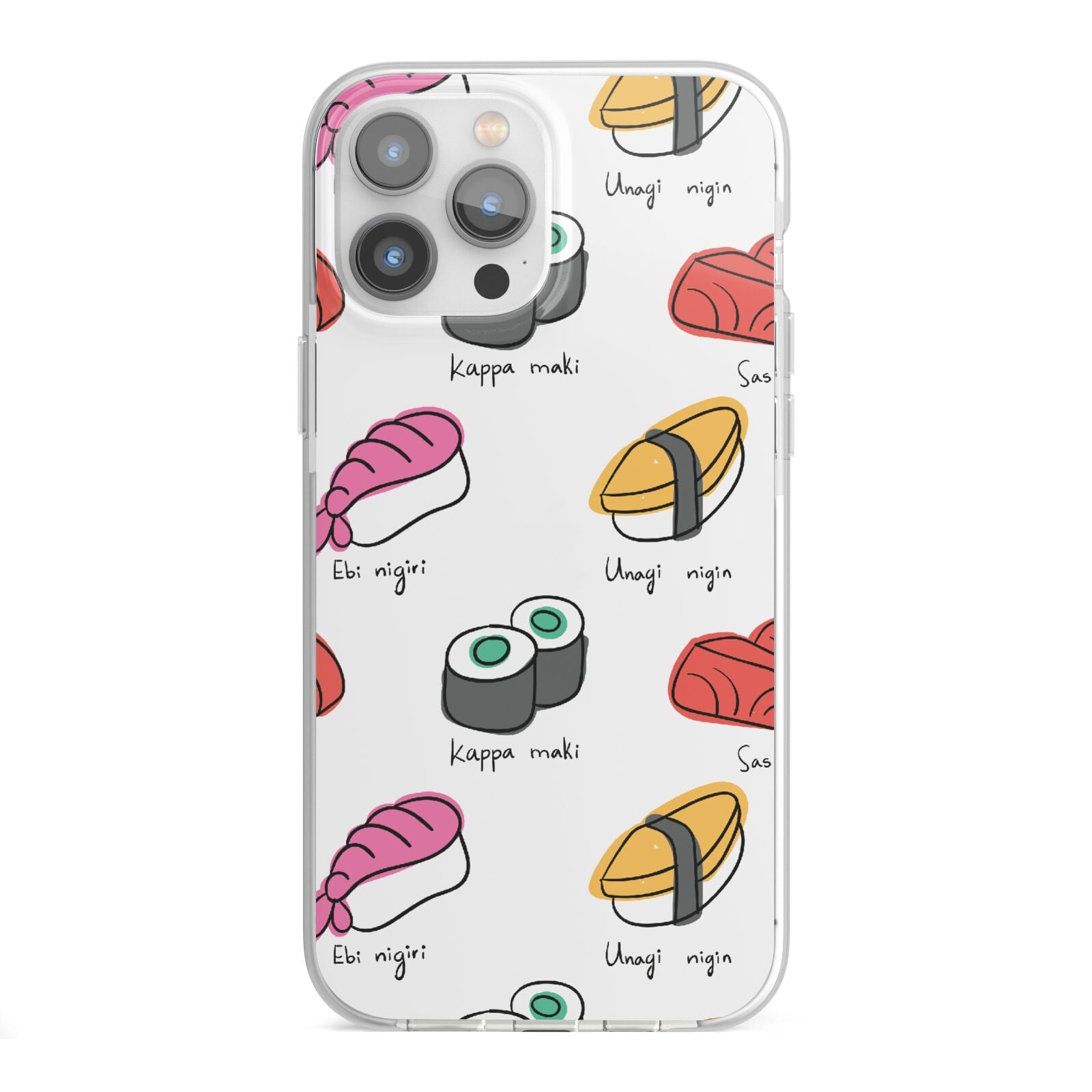 Sashimi Kappa Maki Sushi iPhone 13 Pro Max TPU Impact Case with White Edges