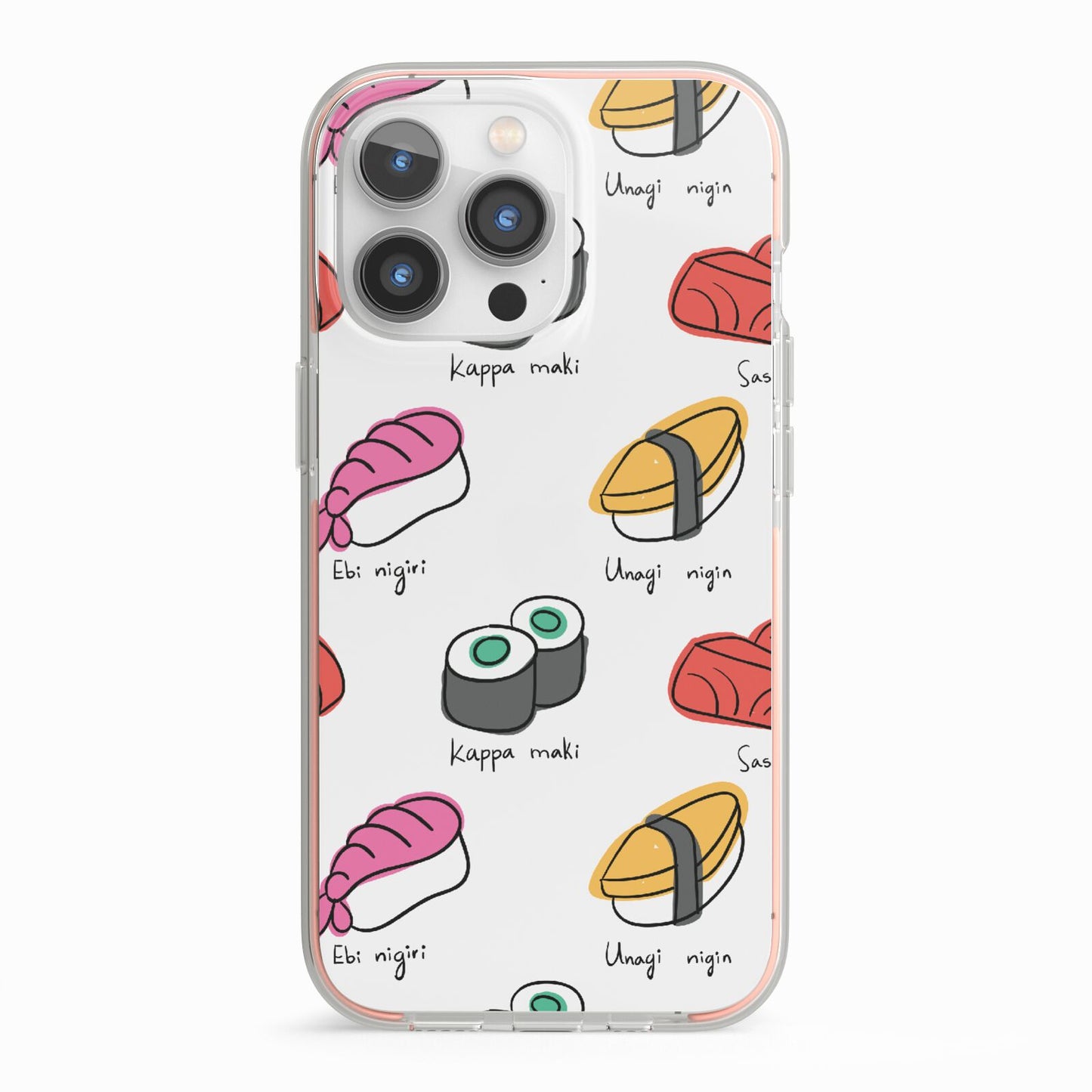 Sashimi Kappa Maki Sushi iPhone 13 Pro TPU Impact Case with Pink Edges