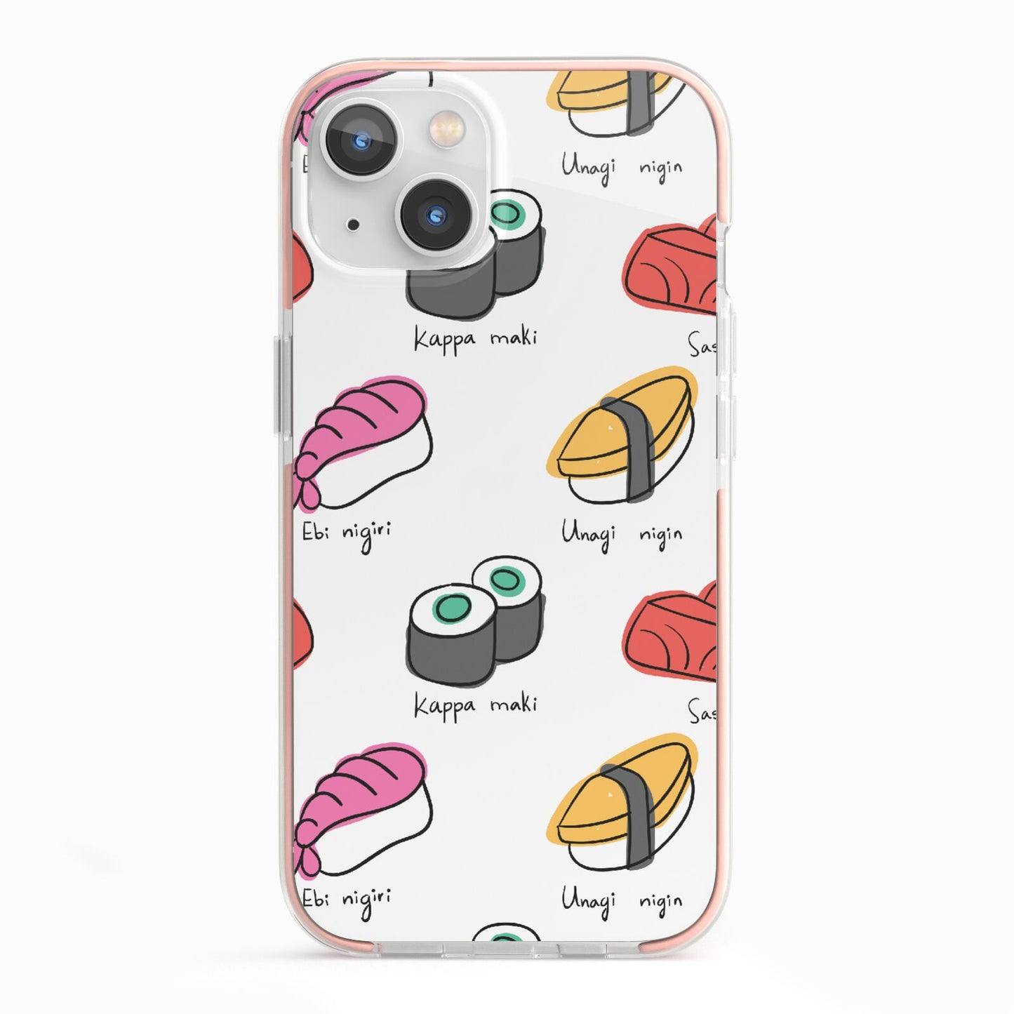 Sashimi Kappa Maki Sushi iPhone 13 TPU Impact Case with Pink Edges