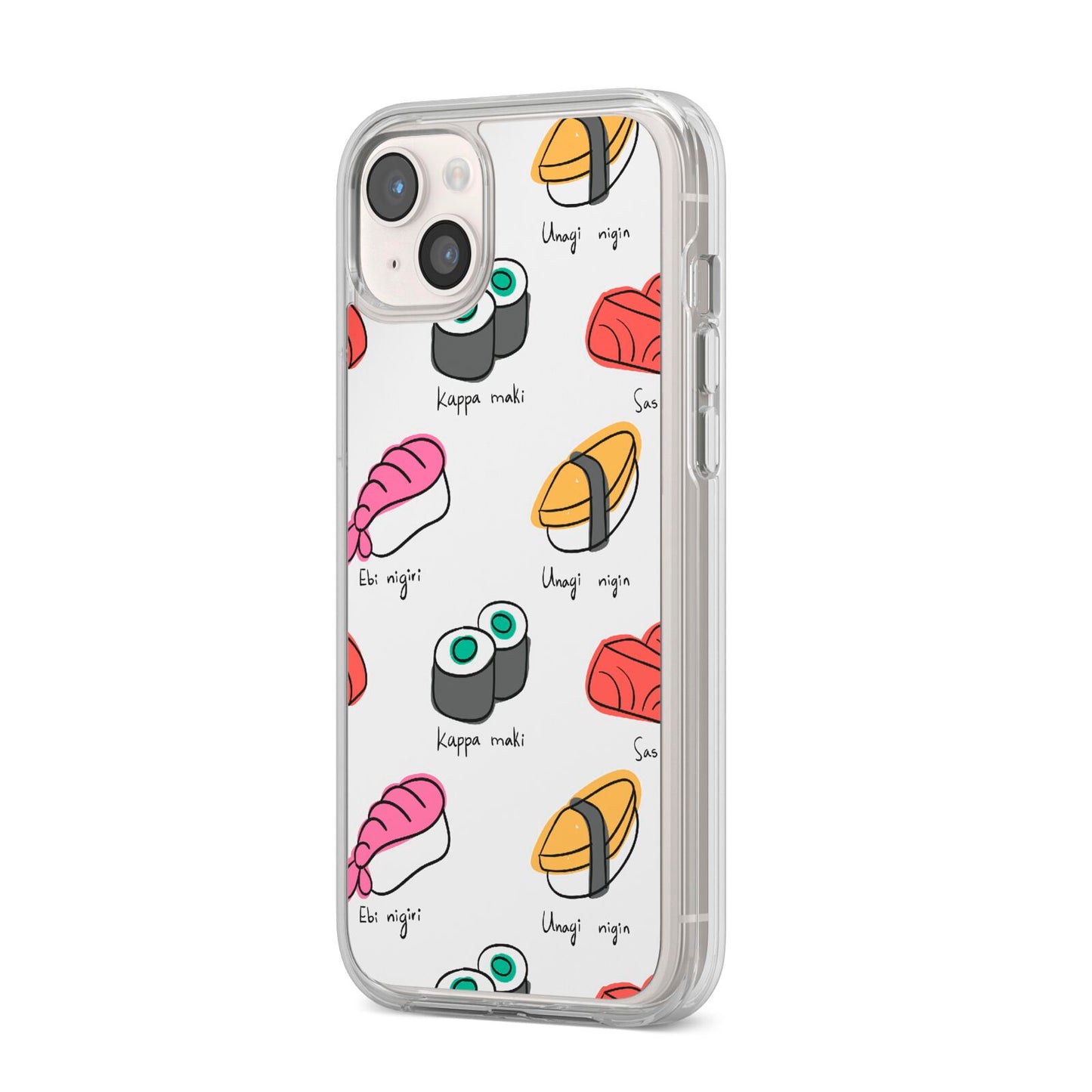 Sashimi Kappa Maki Sushi iPhone 14 Plus Clear Tough Case Starlight Angled Image
