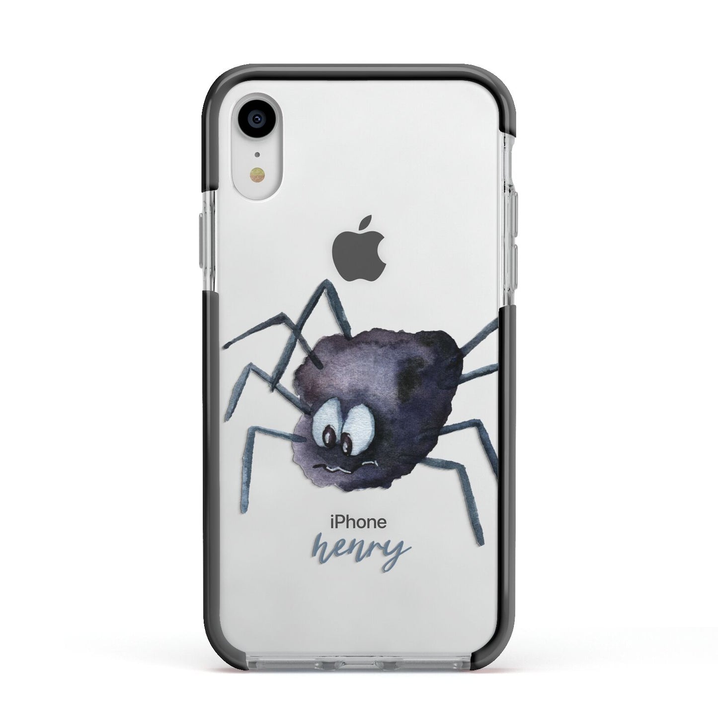 Scared Spider Personalised Apple iPhone XR Impact Case Black Edge on Silver Phone