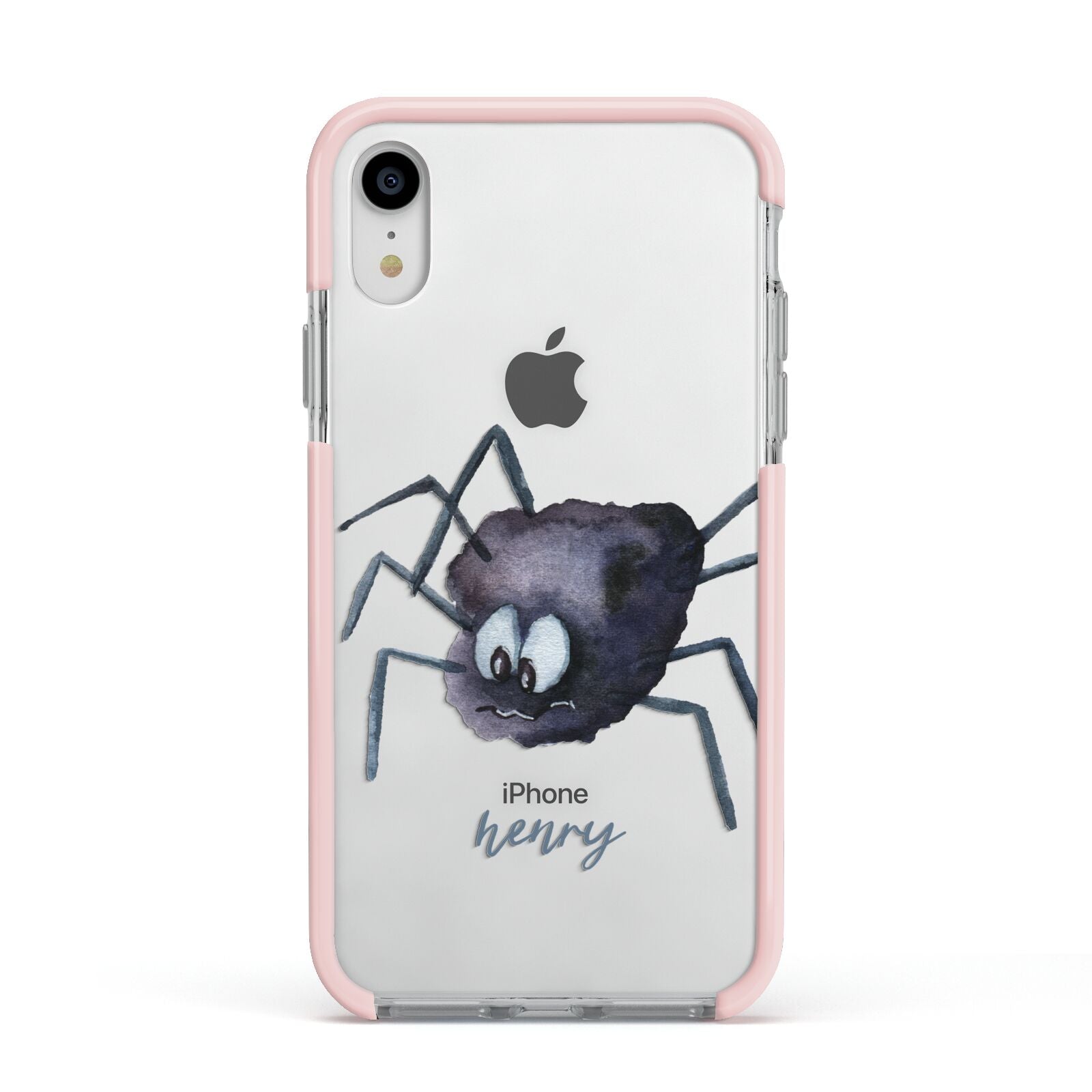 Scared Spider Personalised Apple iPhone XR Impact Case Pink Edge on Silver Phone