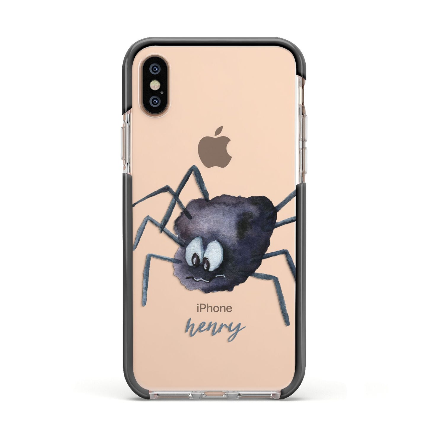 Scared Spider Personalised Apple iPhone Xs Impact Case Black Edge on Gold Phone